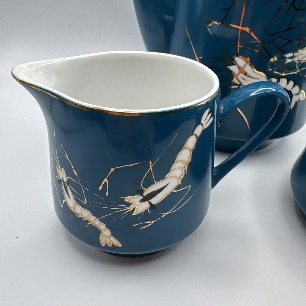 Mid Century‎ Modern Tea Coffee Set Teapot Creamer Sugar Japan Nautical Vtg MCM